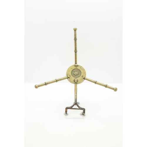 1779 - A RARE 19TH CENTURY GRIFFITH PATENT FOLDING TRIVET, a miniature brass folding ‘games top’ table, ano... 