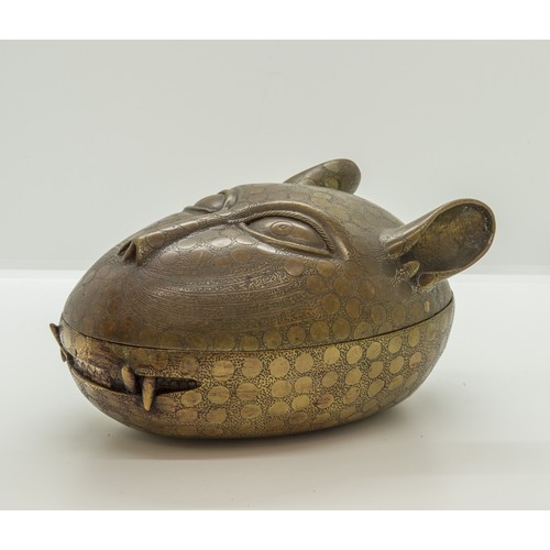 1334 - A BENIN COPPER ALLOY LEOPARD BOX (20th century) and various other ‘tribal’ and Eastern copper alloy ... 