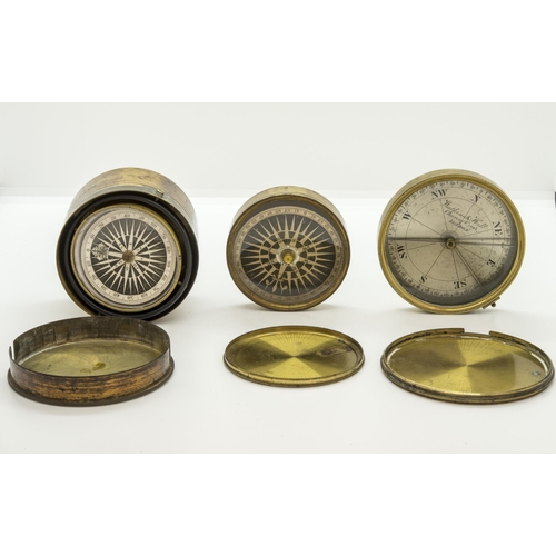 1459 - A WATKINS & HILL, CHARING CROSS, LONDON, BRASS CASE POCKET COMPASS WITH SILVERED CARD AND TRANSI... 