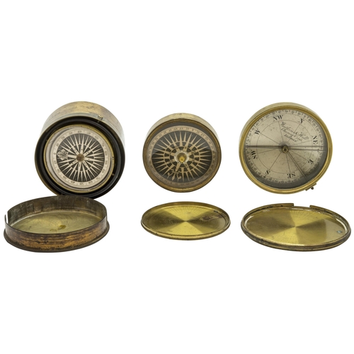 1459 - A WATKINS & HILL, CHARING CROSS, LONDON, BRASS CASE POCKET COMPASS WITH SILVERED CARD AND TRANSI... 