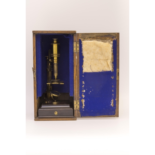 1463 - AN 18TH CENTURY CUFF TYPE MICROSCOPE POSSIBLY BY GEORGE STERROP the miscroscope on a shaped mahognay... 