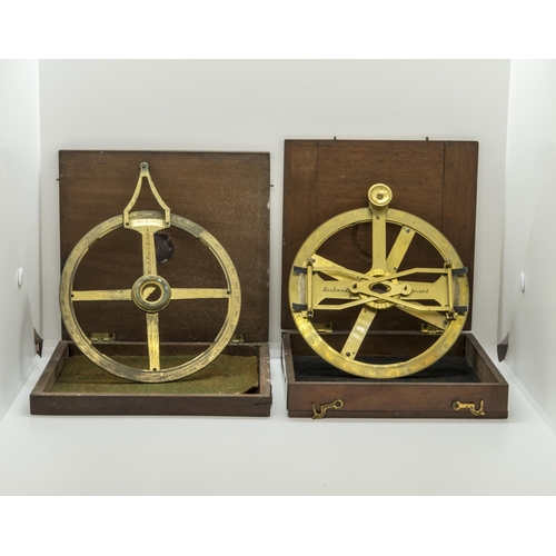 1466 - A BRASS COMPASS BY HUSBANDS OF BRISTOL WITH 360 DEGREE GRADUATED SCALE IN WOODEN TRANSIT CASE and an... 