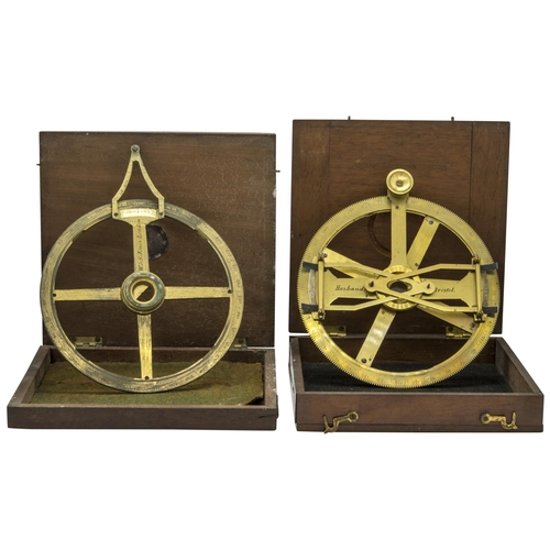 1466 - A BRASS COMPASS BY HUSBANDS OF BRISTOL WITH 360 DEGREE GRADUATED SCALE IN WOODEN TRANSIT CASE and an... 