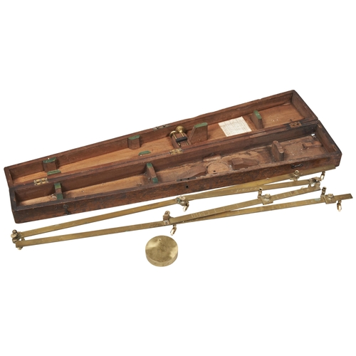 1467 - A BRASS PANTOGRAPH SIGNED JOB BROS. & CO. LONDON IN MAHOGANY TRANSIT CASE.          98 cms long ... 