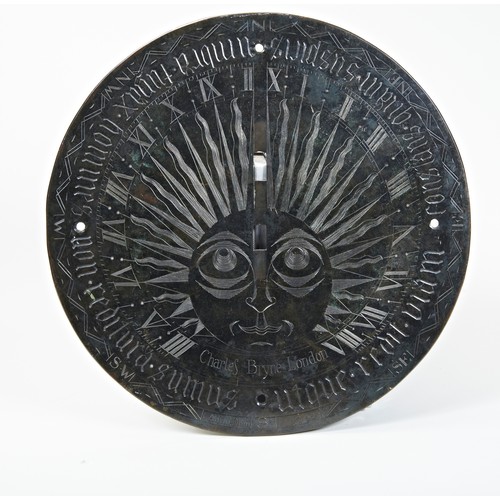 1471 - A GOOD BRONZE SUNDIAL SIGNED CHARLES BRYNE LONDON, ANNO DOM. 1742. The face engraved with a sun  and... 