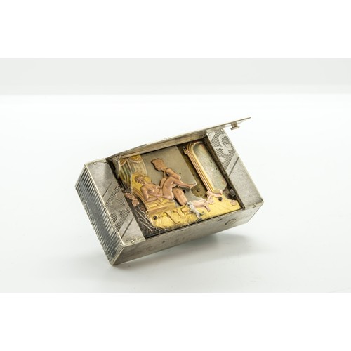 1480 - AN EROTIC ELECTROPLATED MECHANICAL VESTA CASE, the compartment lid activating a catch to reveal a po... 