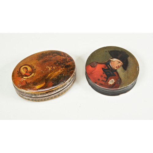 1954 - A FRENCH SNUFF BOX DECORATED WITH A PORTRAIT OF JEAN-ANDOCHE JUNOT and on horseback leading troops a... 