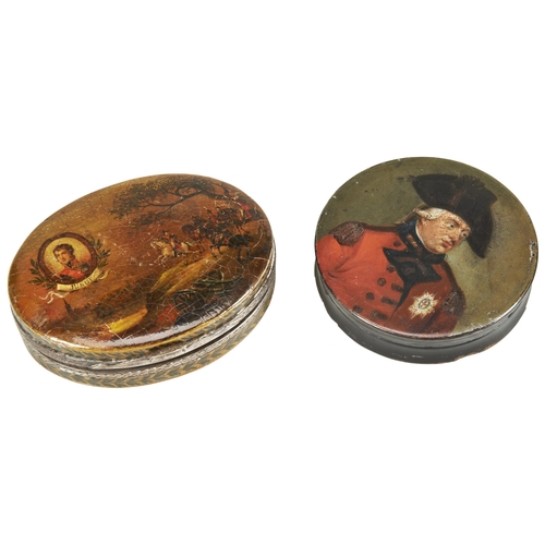 1954 - A FRENCH SNUFF BOX DECORATED WITH A PORTRAIT OF JEAN-ANDOCHE JUNOT and on horseback leading troops a... 