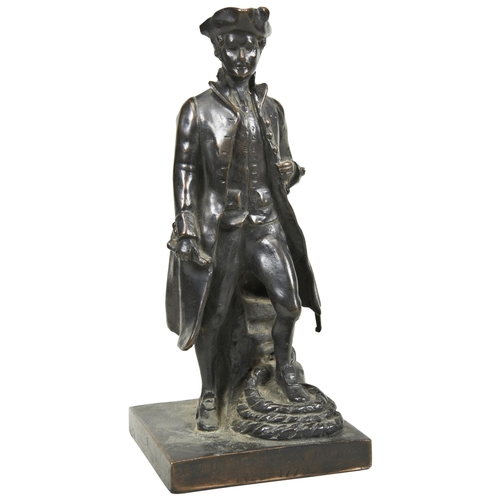 1789 - A BRONZE STATUETTE OF CAPTAIN COOK AFTER THE FIGURE BY SIR THOMAS BROCK, the plinth engraved Captain... 