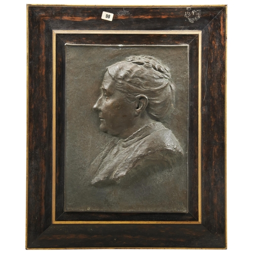 1795 - Christine Gregory: A Bronze Portrait Plaque of a Woman, in an amboyna frame, an old handwritten attr... 