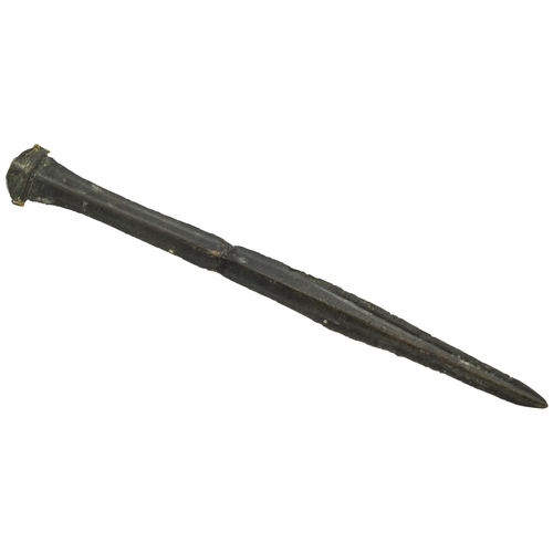 1297 - A COPPER ALLOY SWORD, possibly bronze age, the hilt with 20th century repair marks. 46 cms long     ... 