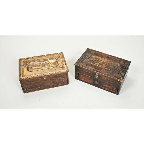 700 - A PRISONER OF WAR STRAW WORK BOX and another, both in need of restoration. 11 x 28 x 18 cms