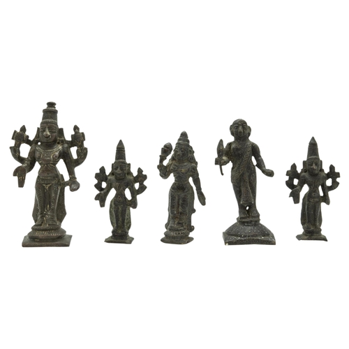 2234 - AN INDIAN CARVED WOODEN MONKEY, assorted bronze votive figures of various deities, Ashanti bronze go... 