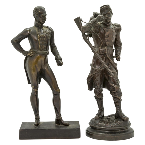 1826 - CHARLES ANFRIE, BRONZE STATUETTE OF A FRENCH WWI SOLDIER ON A CIRCULAR BASE, SIGNED, (rifle detached... 