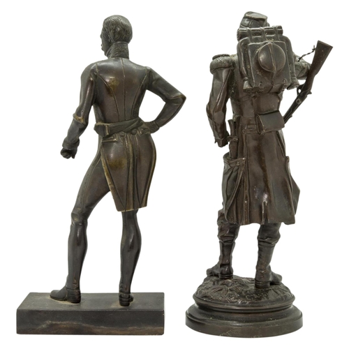 1826 - CHARLES ANFRIE, BRONZE STATUETTE OF A FRENCH WWI SOLDIER ON A CIRCULAR BASE, SIGNED, (rifle detached... 