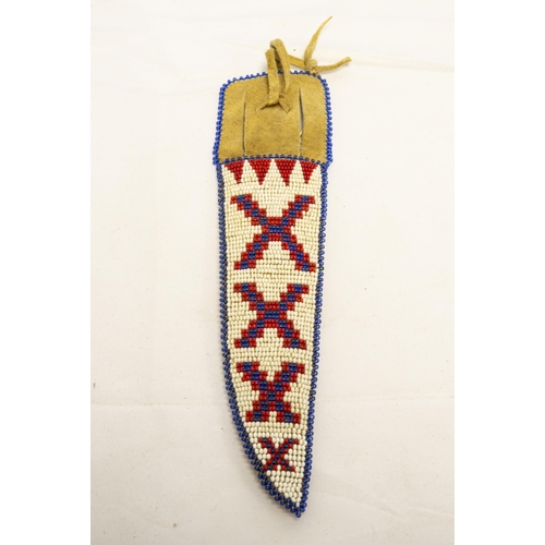 1355 - A PAIR OF NATIVE AMERICAN BEADWORK MOCCASIN FRONT PANELS AND SIDE PANELS, probably pre-war and a bea... 