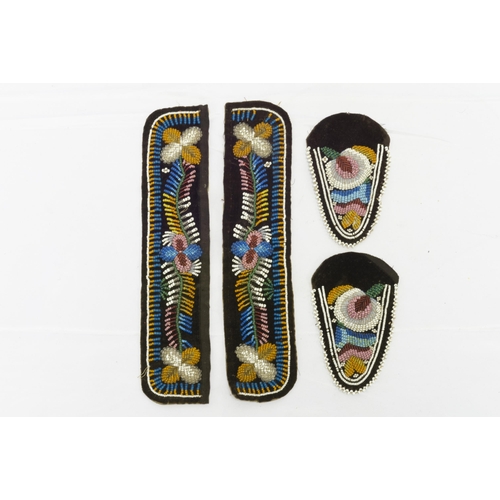 1355 - A PAIR OF NATIVE AMERICAN BEADWORK MOCCASIN FRONT PANELS AND SIDE PANELS, probably pre-war and a bea... 