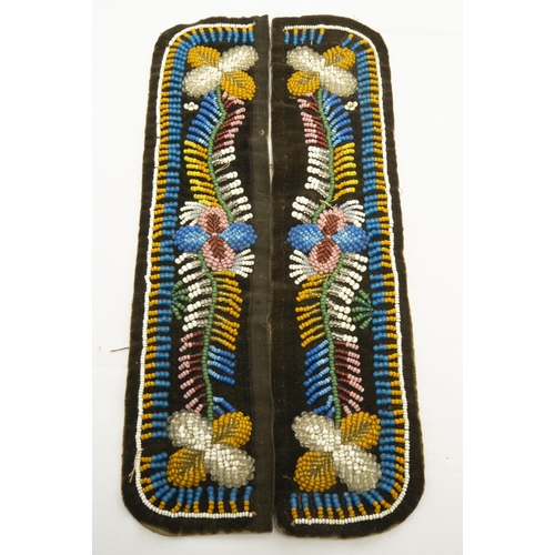 1355 - A PAIR OF NATIVE AMERICAN BEADWORK MOCCASIN FRONT PANELS AND SIDE PANELS, probably pre-war and a bea... 