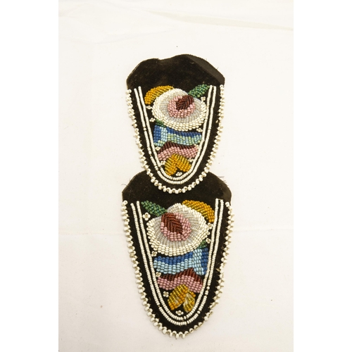 1355 - A PAIR OF NATIVE AMERICAN BEADWORK MOCCASIN FRONT PANELS AND SIDE PANELS, probably pre-war and a bea... 