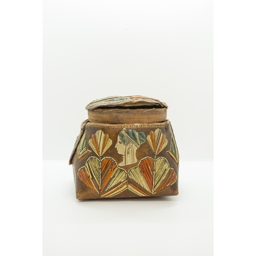 1199 - A HURON BIRCH BARK AND MOOSE HAIR LIDDED 'BASKET' together with a small birch bark slip case. 25cms ... 