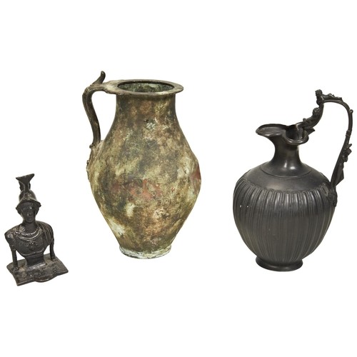 1828 - A BRONZE ROMAN STYLE JUG AFTER AN ORGINAL FOUND AT POMPEI and another bronze jug after the antique (... 