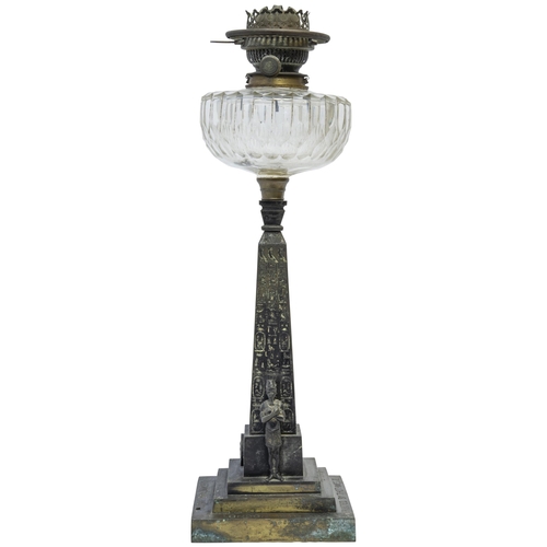 1829 - CLEOPATRA'S NEEDLE, A Victorian bronze oil lamp the base formed as the Needle and cast with the lege... 