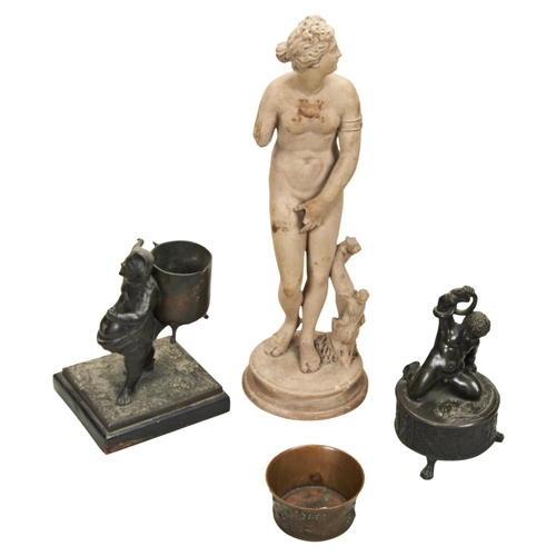 1202 - VENUS DE MEDICI TERRACOTTA FIGURE AFTER THE ANTIQUES, the infant Hercules Wrestling the Snake, bronz... 