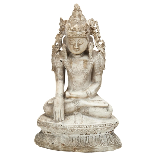 2241 - AN INDIAN CARVED MARBLE BUDDHA, early 20th century. 39x23x13cms