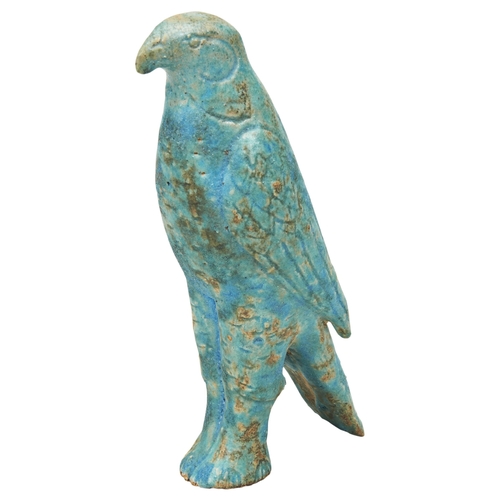 1311 - A LARGE EGYPTIAN FAIENCE FIGURE OF A FALCON.12.5cms max