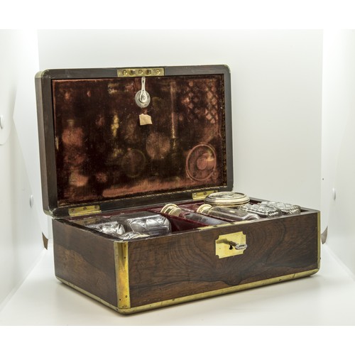 710 - A GOOD CAMPAIGN ROSEWOOD TOILET BOX the lid inscribed Lt. Colonel Knolly, 3rd Guards, the fitted int... 