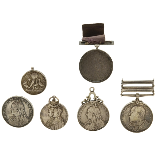 751 - A VICTORIA SOUTH AFRICA MEDAL LATER MOUNTED WITH A HORSESHOE SUSPENSION LOOP, TWO OTHER SOUTH AFRICA... 