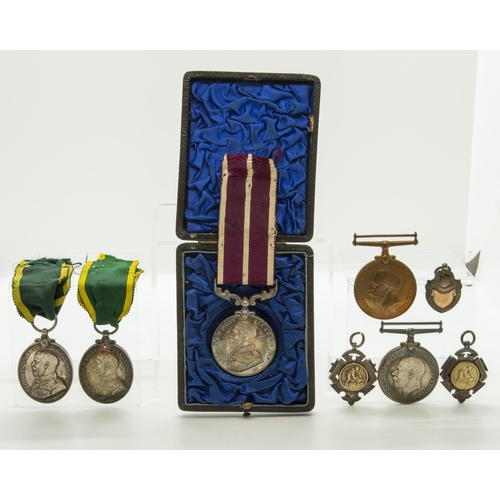 758 - 200058 SGT G. PADFIELD, 4/SOM. L.I. WWI MERITORIUS SERVICE MEDAL, his other WWI medals and some silv... 