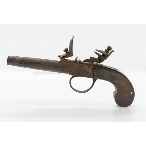 767 - T. HENSHAW, A FLINTLOCK PISTOL with brass barrel, the lock marked T. Henshaw, the stock of plain for... 