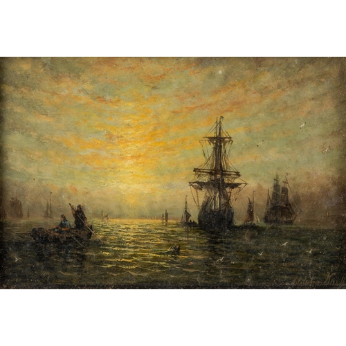 47 - WILLIAM ADOLPHUS KNELL (1805-1875)SHIPS AT SUNSEToil on board14.5cm 22cm