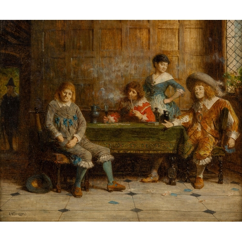 49 - ALFRED HOLST TOURRIER (c.1832-1892)FIGURES IN AN INTERIORoil on board, signed lower right26cm x 30cm... 