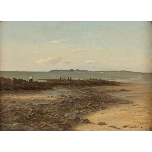 52 - GEORGINA DE L'AUBINIERE (1848-1930)'HARVESTING FOR WINKLES'oil on canvas, signed and dated 1880'31cm... 