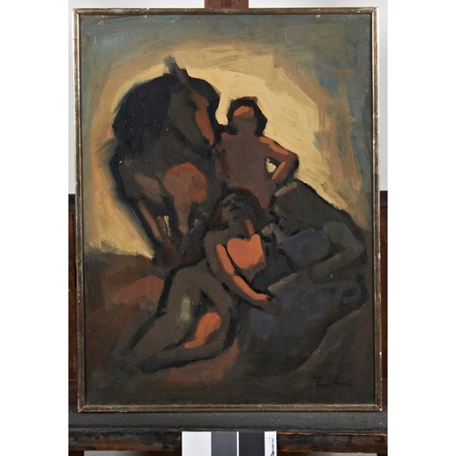 81 - CONTINENTAL SCHOOL 20TH CENTURY HORSE AND FIGURES; GROUPED FIGURES oil on canvas, dated verso 71'(2)... 