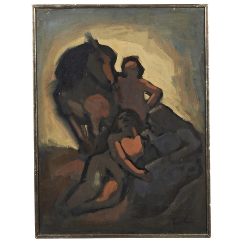 81 - CONTINENTAL SCHOOL 20TH CENTURY HORSE AND FIGURES; GROUPED FIGURES oil on canvas, dated verso 71'(2)... 