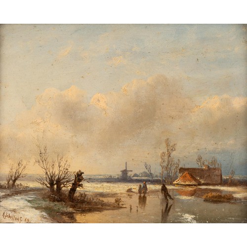 90 - SCHOOL OF ANDREAS SCHELTHOUT 'FROZEN VIEW OF FIGURES SKATING', SIGNED 1869