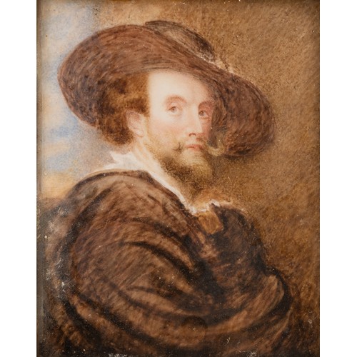 92 - PORTRAIT OF RUBENS, 19TH CENTURY WATERCOLOUR ON 'IVORINE' SIGNED P. JONES