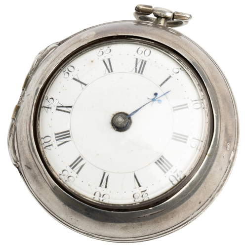 231 - A SILVER PAIR CASED VERGE WATCH. Signed D. Edmonds, Liverpool, No 609, square baluster pillars, whit... 