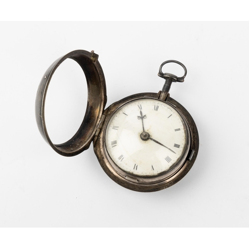 233 - A SILVER PAIR CASED VERGE WATCH. Signed Thos Barker, London, No 12640, beetle and poker hands, both ... 