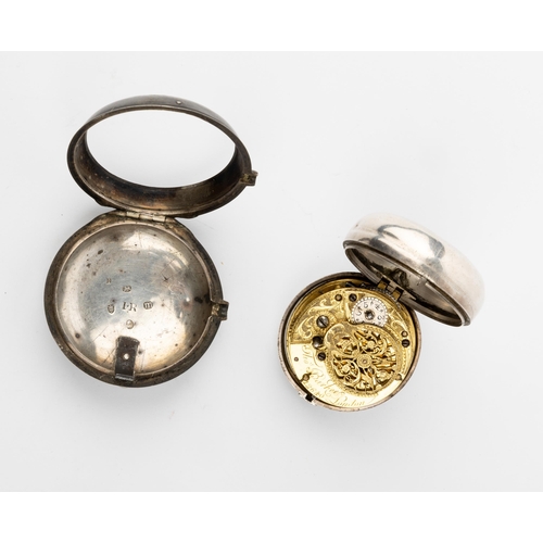 233 - A SILVER PAIR CASED VERGE WATCH. Signed Thos Barker, London, No 12640, beetle and poker hands, both ... 