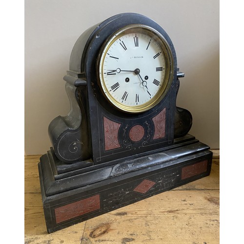 125 - A LARGE VICTORIAN BLACK SLATE MANTLE CLOCK,7