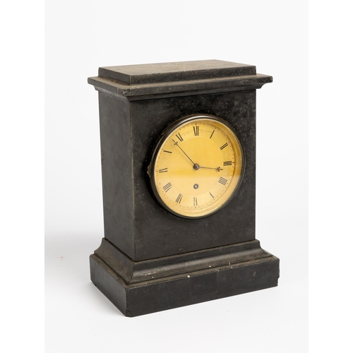 133 - A BLACK SLATE MANTEL TIMEPIECE. The machined gilt dial signed James McCabe, Royal Exchange, London, ... 