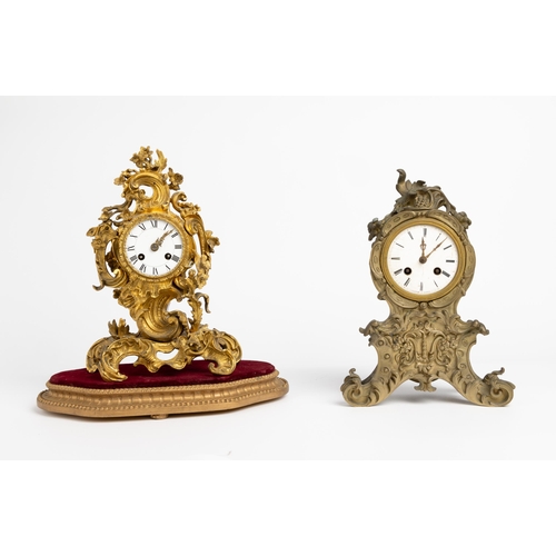 136 - A FRENCH ORMOLU MANTEL CLOCK. With enamel dial, signed Raingo Paris, silk suspension movement in a w... 