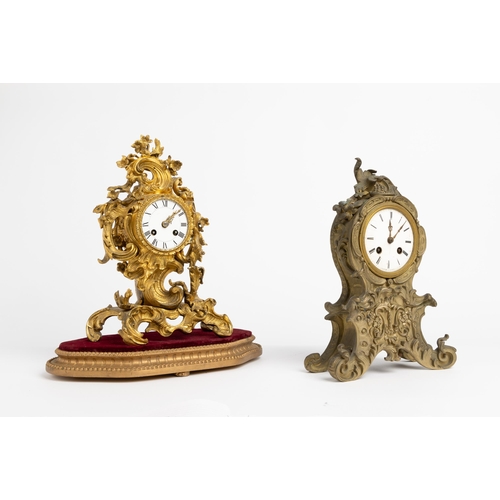 136 - A FRENCH ORMOLU MANTEL CLOCK. With enamel dial, signed Raingo Paris, silk suspension movement in a w... 