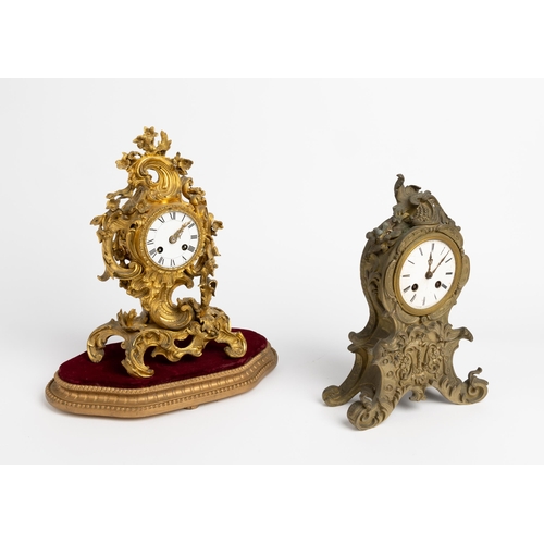 136 - A FRENCH ORMOLU MANTEL CLOCK. With enamel dial, signed Raingo Paris, silk suspension movement in a w... 