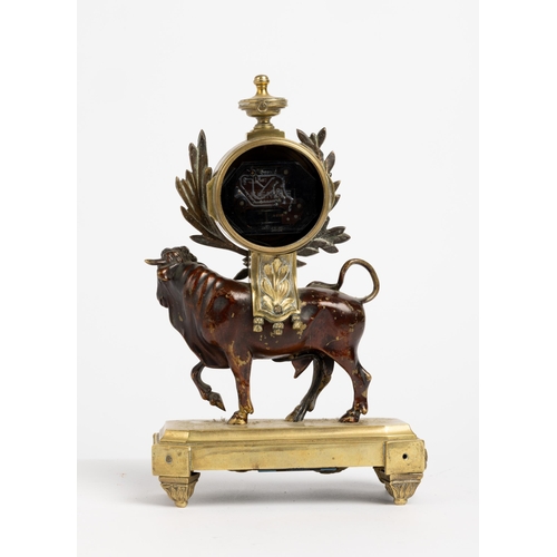 139 - A BRONZE AND ORMULO MANTEL TIMEPIECE. The drum movement converted to quarters on the back of a bronz... 