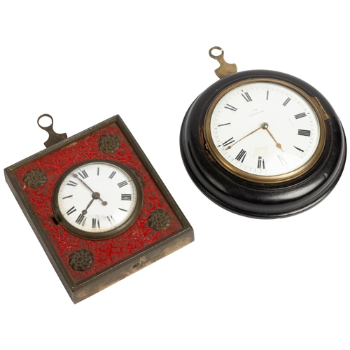 154 - TWO SEDAN TIMEPIECES. The 1st with shield shaped verge movement, white enamel dial signed Cox, Devon... 